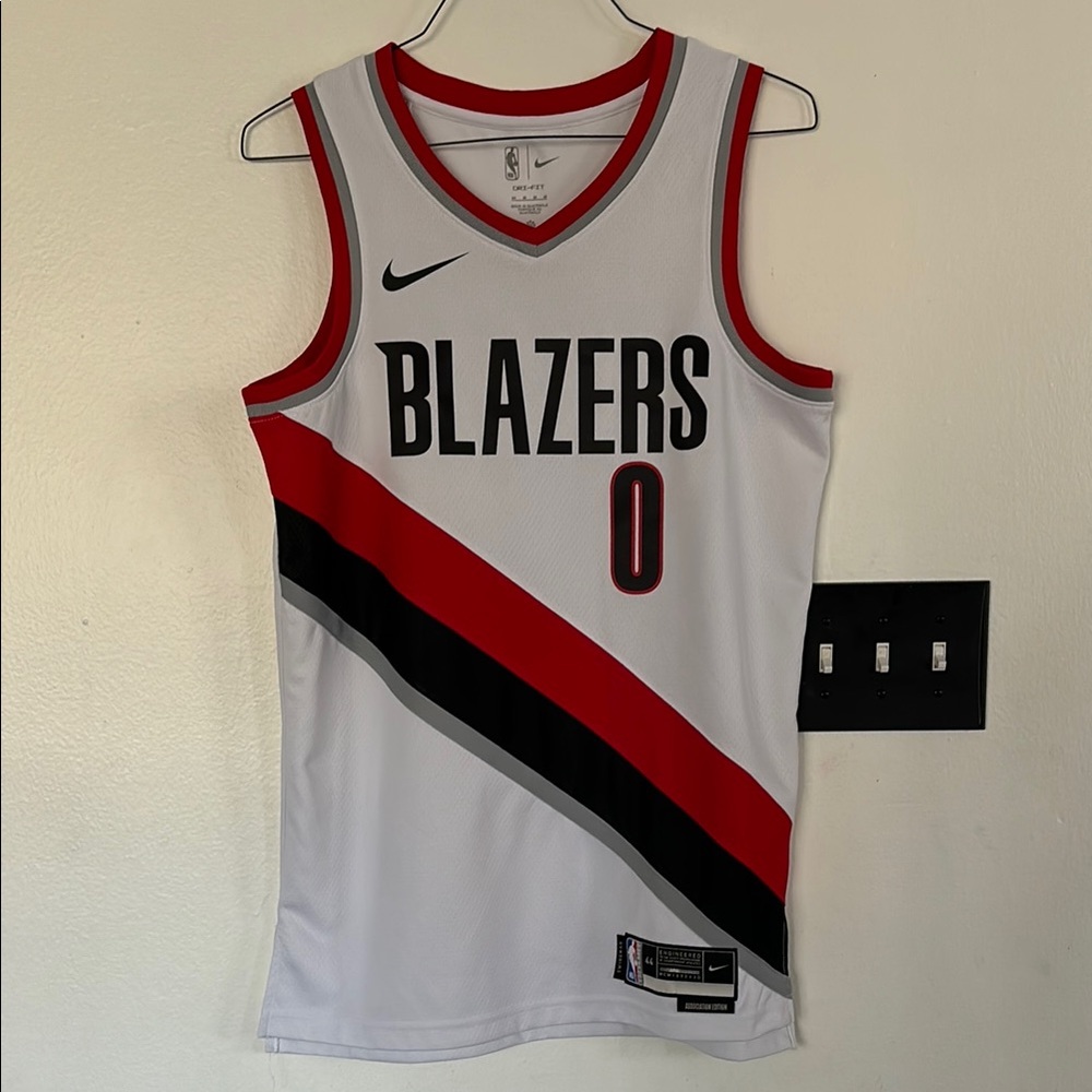 Nike Blazers White and Red Basketball Jersey